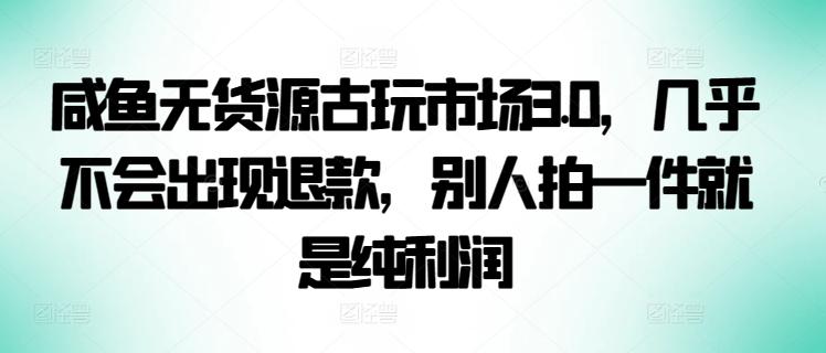 咸鱼无货源古玩市场3.0，几乎不会出现退款，别人拍一件就是纯利润【揭秘】-康仁安资源