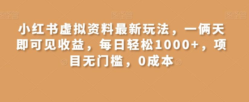 小红书虚拟资料最新玩法，一俩天即可见收益，每日轻松1000+，项目无门槛，0成本-康仁安资源