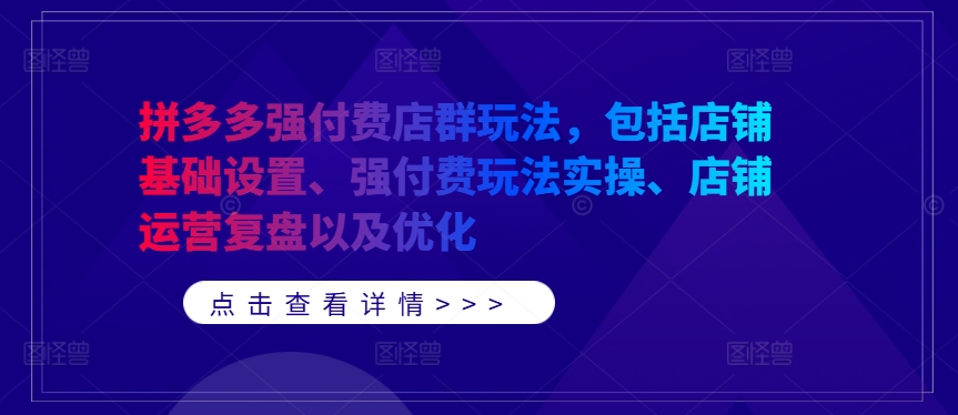 拼多多强付费店群玩法，包括店铺基础设置、强付费玩法实操、店铺运营复盘以及优化-康仁安资源