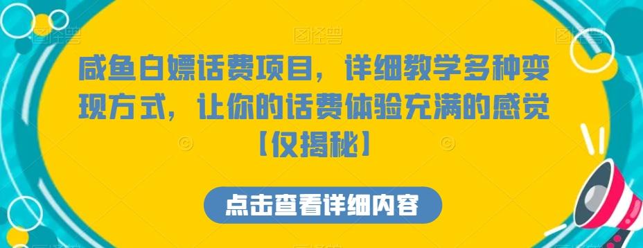 咸鱼白嫖话费项目，详细教学多种变现方式，让你的话费体验充满的感觉【仅揭秘】-康仁安资源