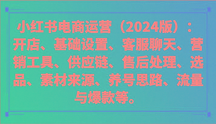 小红书电商运营(2024版)：开店、设置、供应链、选品、素材、养号、流量与爆款等-康仁安资源