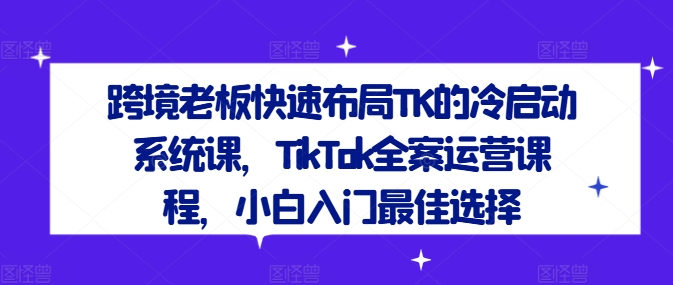 跨境老板快速布局TK的冷启动系统课，TikTok全案运营课程，小白入门最佳选择-康仁安资源