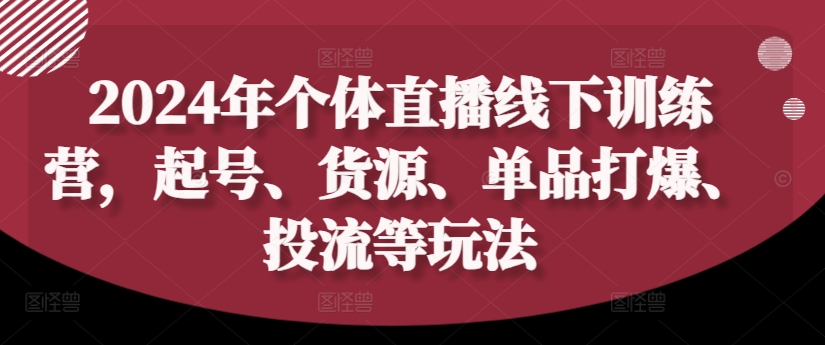 2024年个体直播训练营，起号、货源、单品打爆、投流等玩法-康仁安资源