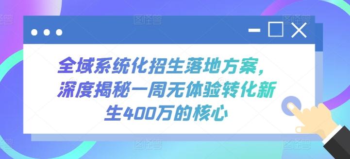 全域系统化招生落地方案，深度揭秘一周无体验转化新生400万的核心-康仁安资源