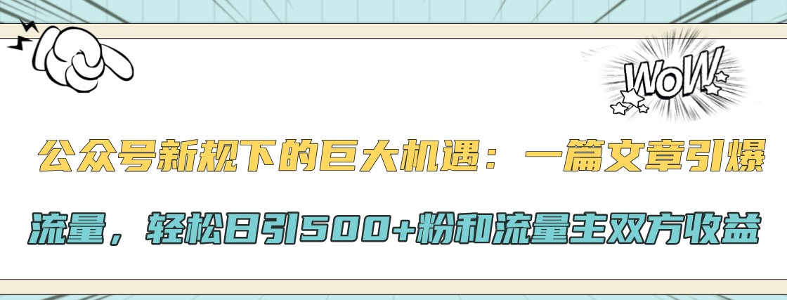 公众号新规下的巨大机遇：一篇文章引爆流量，轻松日引500+粉和流量主双方收益-康仁安资源