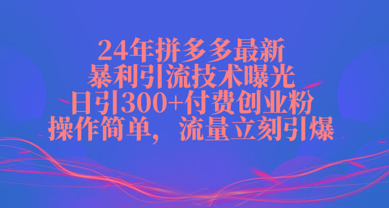 24年拼多多最新暴利引流技术曝光，日引300+付费创业粉，操作简单，流量...-康仁安资源