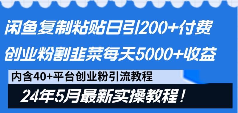 闲鱼复制粘贴日引200+付费创业粉，24年5月最新方法！割韭菜日稳定5000+收益-康仁安资源