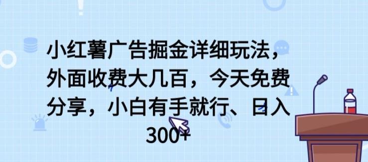 小红薯广告掘金详细玩法，外面收费大几百，小白有手就行，日入300+【揭秘】-康仁安资源