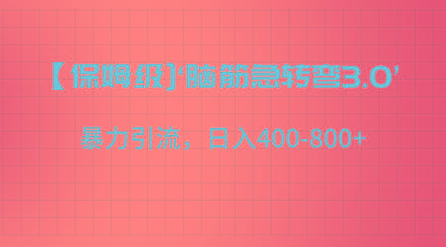 【保姆级】‘脑筋急转去3.0’暴力引流、日入400-800+-康仁安资源