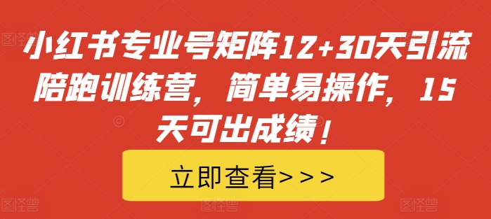 小红书专业号矩阵12+30天引流陪跑训练营，简单易操作，15天可出成绩!-康仁安资源
