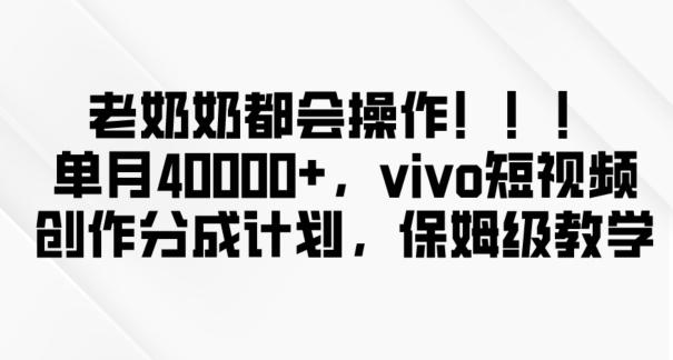 老奶奶都会操作，新平台无脑操作，单月40000+，vivo短视频创作分成计划【揭秘】-康仁安资源