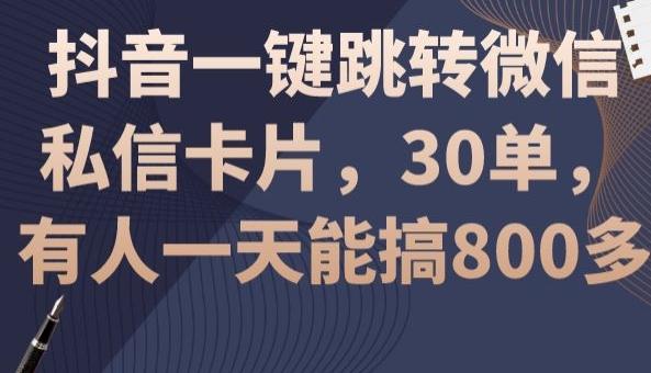 抖音一键跳转微信私信卡片，30单，一天能搞800多-康仁安资源