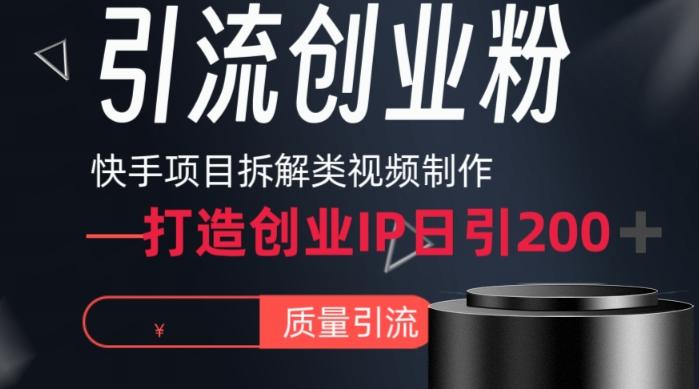 快手项目拆解类视频详细制作流程打造个人IP，单日引流200+高质量创业粉【揭秘】-康仁安资源