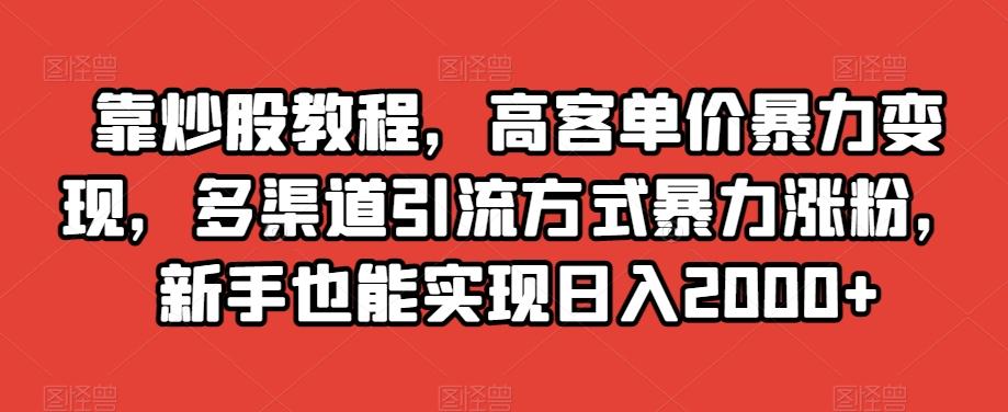 靠炒股教程，高客单价暴力变现，多渠道引流方式暴力涨粉，新手也能实现日入2000+【揭秘】-康仁安资源