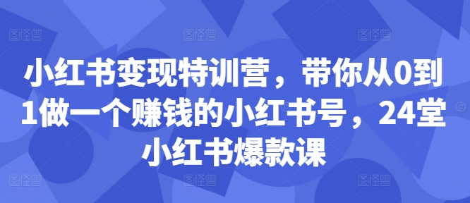小红书变现特训营，带你从0到1做一个赚钱的小红书号，24堂小红书爆款课-康仁安资源