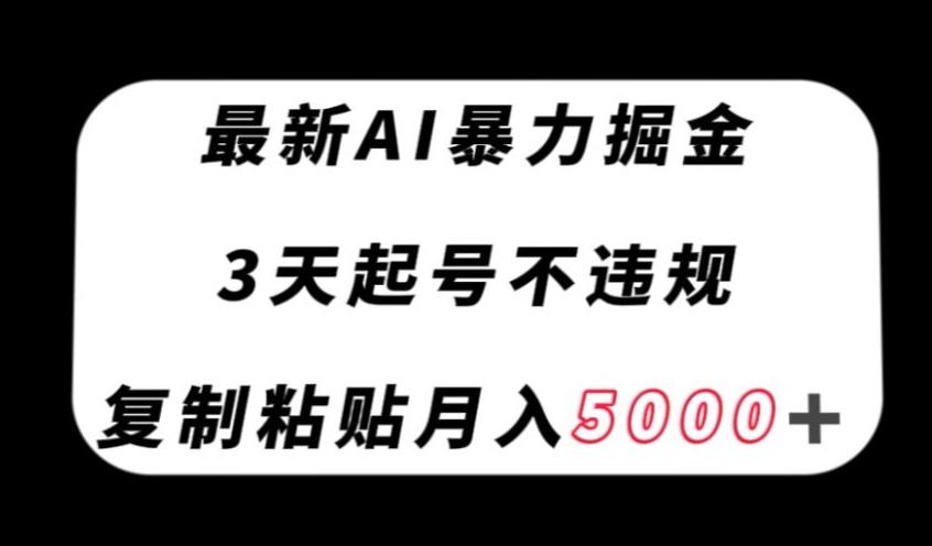 最新AI暴力掘金，3天必起号不违规，复制粘贴月入5000＋【揭秘】-康仁安资源