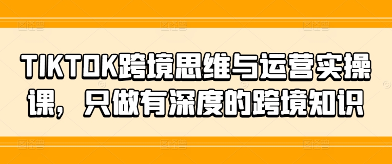 TIKTOK跨境思维与运营实操课，只做有深度的跨境知识-康仁安资源