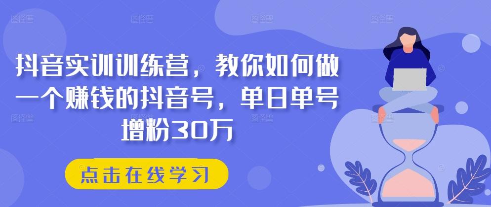 抖音实训训练营，教你如何做一个赚钱的抖音号，单日单号增粉30万-康仁安资源