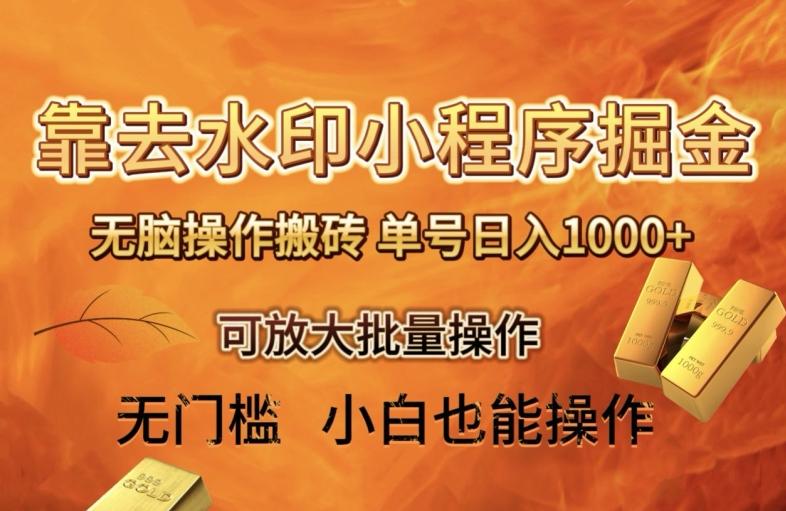 靠去水印小程序无脑操作搬砖，单号日入1000+保姆级教程可放大批量操作【揭秘】-康仁安资源