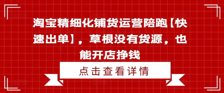 淘宝精细化铺货运营陪跑【快速出单】，草根没有货源，也能开店挣钱-康仁安资源