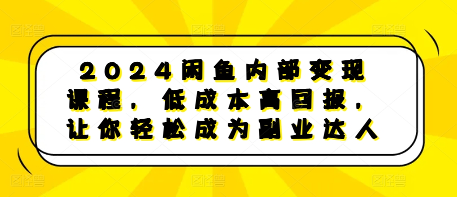 2024闲鱼内部变现课程，低成本高回报，让你轻松成为副业达人-康仁安资源