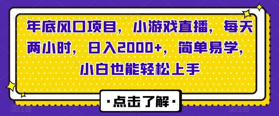 年底风口项目，小游戏直播，每天两小时，日入2000+，简单易学，小白也能轻松上手-康仁安资源