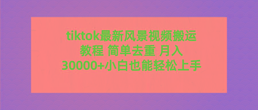 (9804期)tiktok最新风景视频搬运教程 简单去重 月入30000+附全套工具-康仁安资源