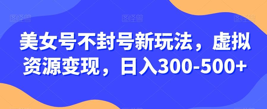 美女号不封号新玩法，虚拟资源变现，日入300-500+-康仁安资源