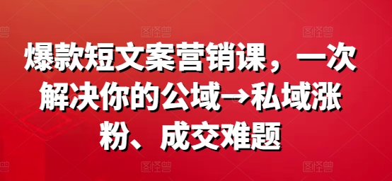爆款短文案营销课，一次解决你的公域→私域涨粉、成交难题-康仁安资源