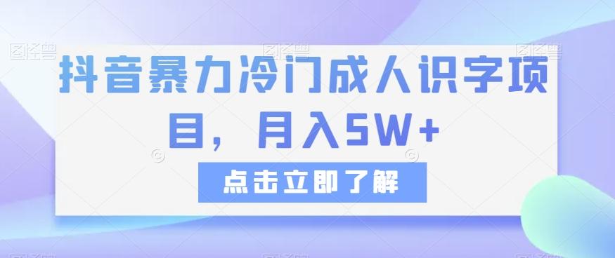 抖音暴力冷门成人识字项目，月入5W+【揭秘】-康仁安资源