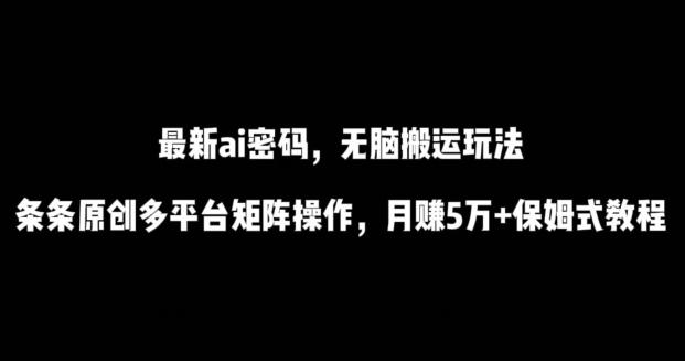 最新ai流量密码，傻瓜式搬运玩法，条条原创，多平台矩阵操作，月赚5万+保姆式教程【揭秘】-康仁安资源