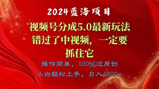 2024蓝海项目，视频号分成计划5.0最新玩法，错过了中视频，一定要抓住...-康仁安资源