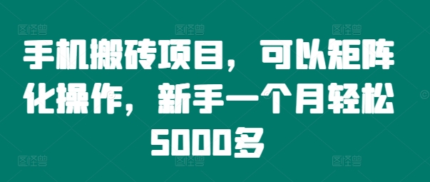 手机搬砖项目，可以矩阵化操作，新手一个月轻松5000多-康仁安资源
