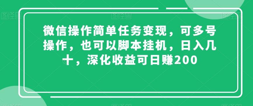 微信操作简单任务变现，可多号操作，也可以脚本挂机，日入几十，深化收益可日赚200【揭秘】-康仁安资源