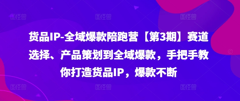 货品IP全域爆款陪跑营【第3期】赛道选择、产品策划到全域爆款，手把手教你打造货品IP，爆款不断-康仁安资源