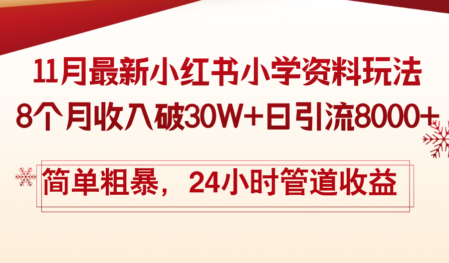 11月份最新小红书小学资料玩法，8个月收入破30W+日引流8000+，简单粗暴-康仁安资源