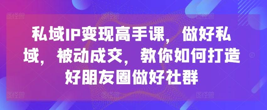 私域IP变现高手课，做好私域，被动成交，教你如何打造好朋友圈做好社群-康仁安资源