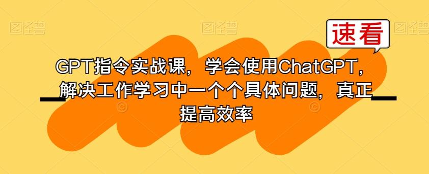 GPT指令实战课，学会使用ChatGPT，解决工作学习中一个个具体问题，真正提高效率-康仁安资源
