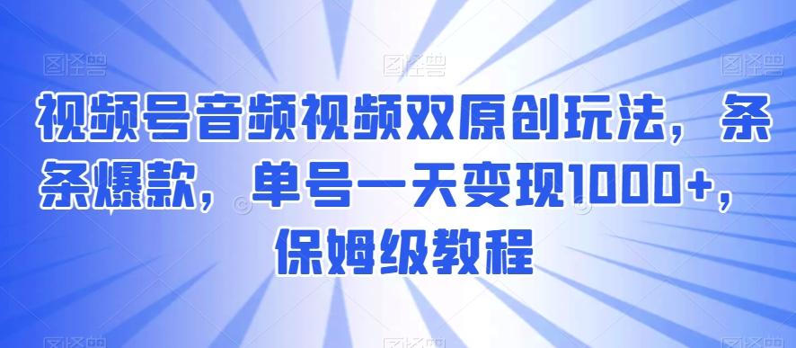 视频号音频视频双原创玩法，条条爆款，单号一天变现1000+，保姆级教程【揭秘】-康仁安资源