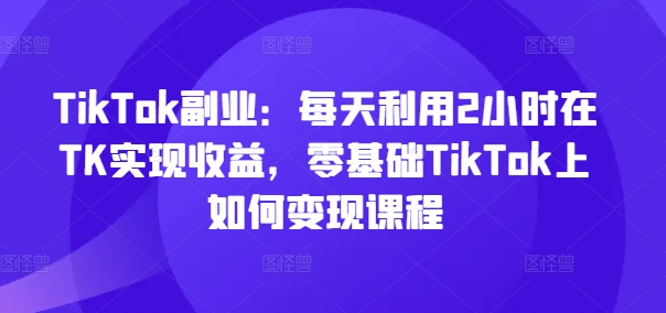 TikTok副业：每天利用2小时在TK实现收益，零基础TikTok上如何变现课程-康仁安资源