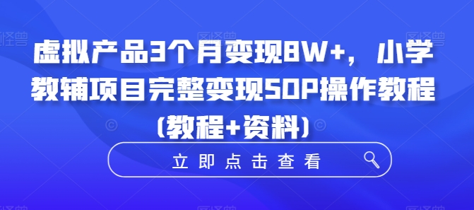 虚拟产品3个月变现8W+，小学教辅项目完整变现SOP操作教程(教程+资料)-康仁安资源
