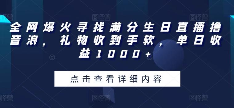 全网爆火寻找满分生日直播撸音浪，礼物收到手软，单日收益1000+【揭秘】-康仁安资源