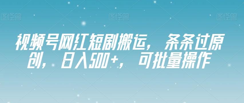 视频号网红短剧搬运，条条过原创，日入500+，可批量操作【揭秘】-康仁安资源