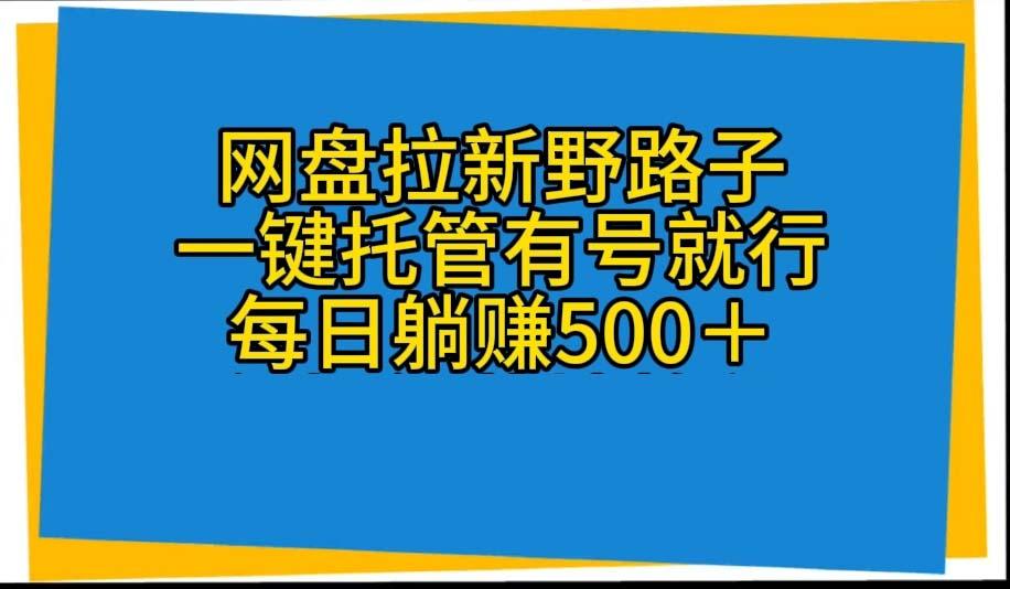 网盘拉新野路子，一键托管有号就行，全自动代发视频，每日躺赚500＋-康仁安资源