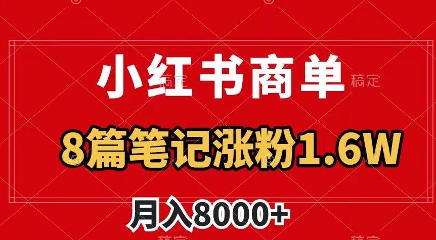 小红书商单最新玩法，8篇笔记涨粉1.6w，作品制作简单，月入8000+【揭秘】-康仁安资源