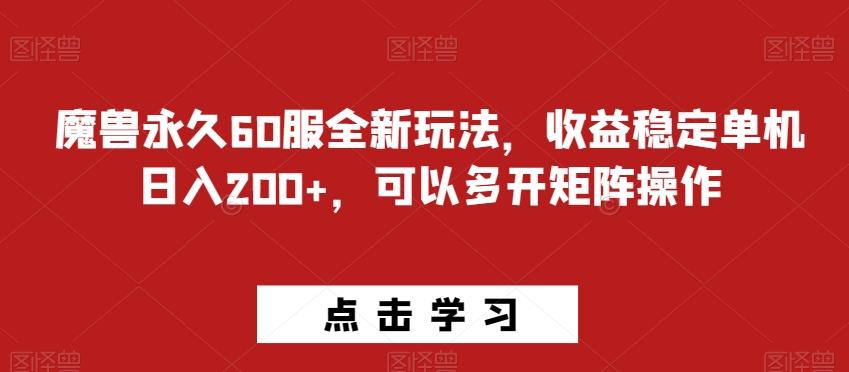 魔兽永久60服全新玩法，收益稳定单机日入200+，可以多开矩阵操作-康仁安资源