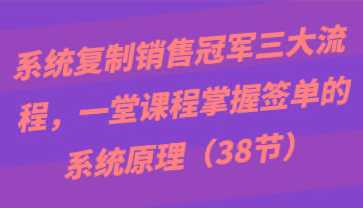 系统复制销售冠军三大流程，一堂课程掌握签单的系统原理(38节)-康仁安资源
