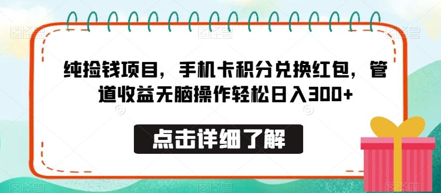 纯捡钱项目，手机卡积分兑换红包，管道收益无脑操作轻松日入300+-康仁安资源