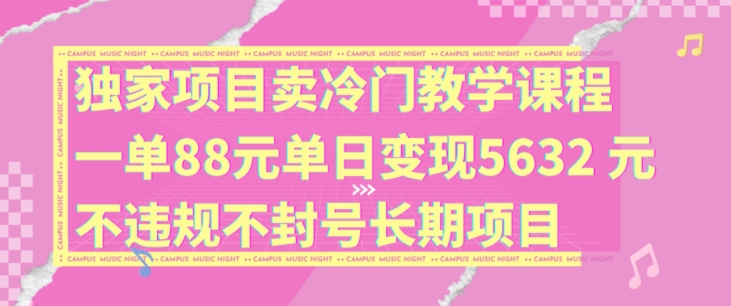 独家项目卖冷门教学课程一单88元单日变现5632元违规不封号长期项目【揭秘】-康仁安资源