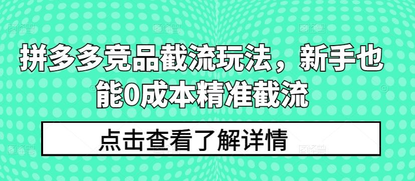拼多多竞品截流玩法，新手也能0成本精准截流-康仁安资源